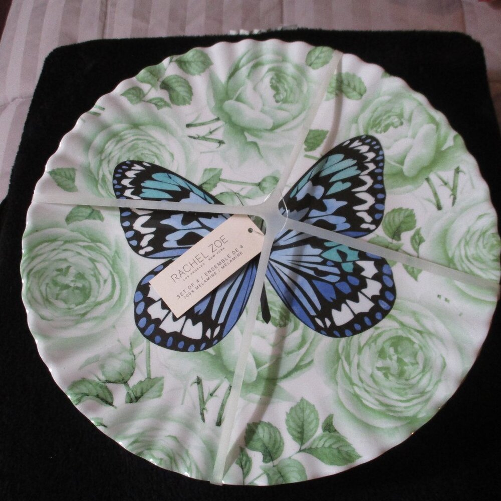 Set of Four Butterfly Roses Rachel Zoe Melamine Plates 11"